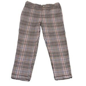 Anthropologie Malcom Plaid Tapered Trousers Size 8 Ecru Beige